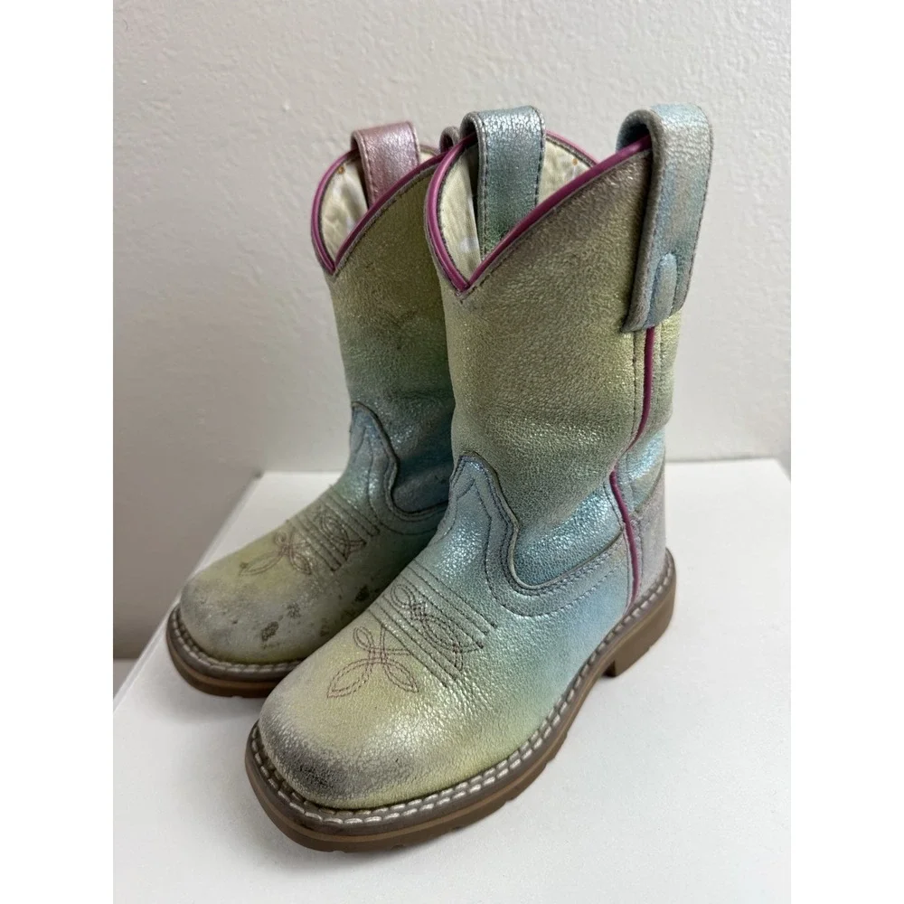 Dan Post Metallic Rainbow Ombre Roper Boots Girls Size 9D Western Cowgirl Boots